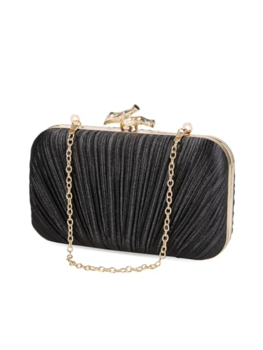 Satin Pleated Clutch Purse with Branch Metal Lock Evening Handbag